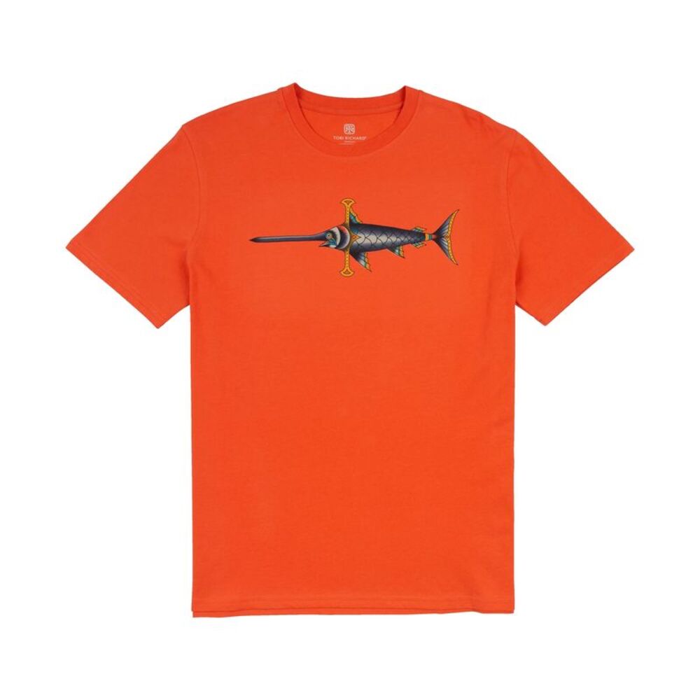 Tori Richard Mens Swordfish Graphic T-Shirt, Orange, S, DM